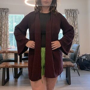 Talbots Pure Merino Wool Open Front Cardigan Sweater Flare Sleeves Flowy Slouchy